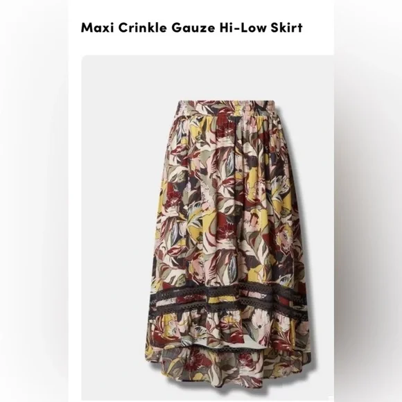 Torrid Floral Boho High Low Maxi Skirt 1 L XL - Picture 3 of 7